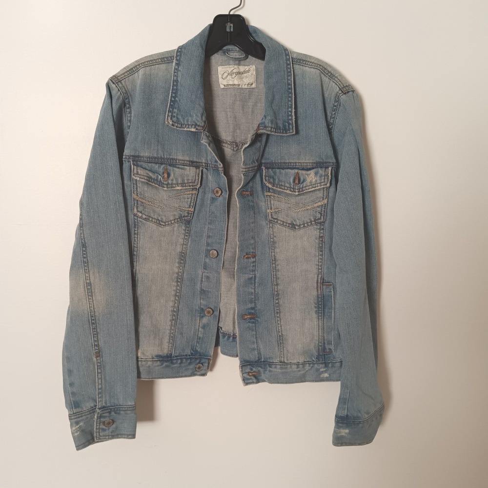Aeropostale Womens Light Wash Denim Trucker Jacket Cotton Distressed XL